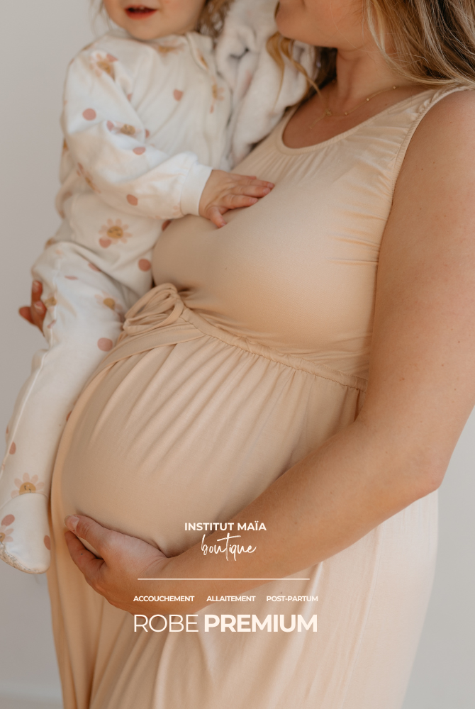 ROBE D'ACCOUCHEMENT PREMIUM EN BAMBOU - SIGNÉE MAÏA - Institut MAIA