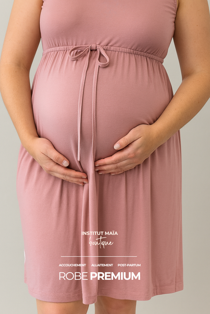 ROBE D'ACCOUCHEMENT PREMIUM EN BAMBOU - SIGNÉE MAÏA - Institut MAIA