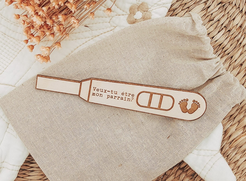 Test de grossesse de bois –  Veux tu être mon parrain? - Institut MAIA